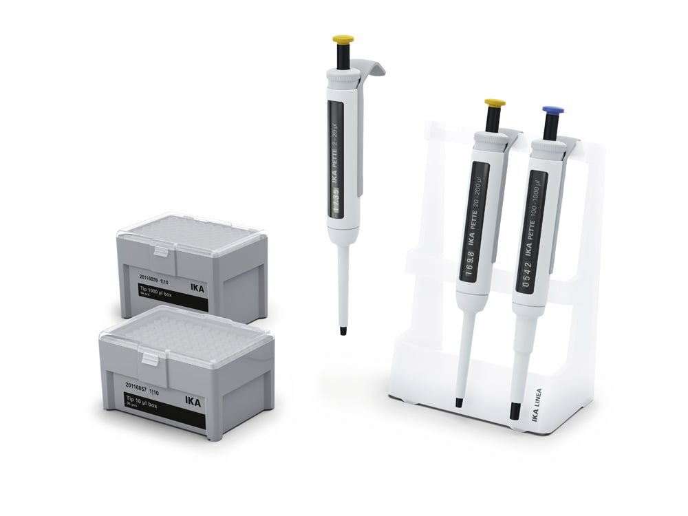 [6326313] Pipette kit, IKA PETTE Classic, 3 pipettes, 2-20, 20-200, 100-1000 µl, with pipette tips and stand