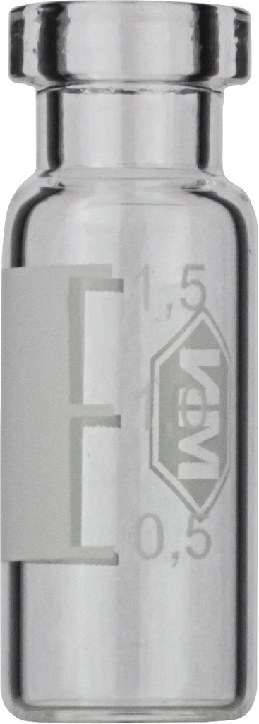 Vials w. crimp neck, Macherey-Nagel, N 11 crimp, wide opening, 1,5 mL, clear, w. labeling field