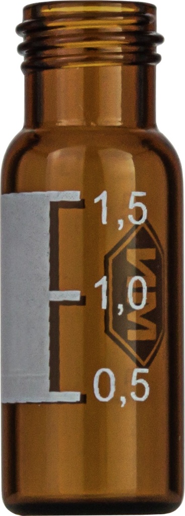 Vials w. screw neck, Macherey-Nagel, N 9 short thread, wide opening, 1,5 mL, amber, w. labeling