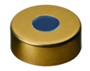 Crimp seals, LLG, N 20, magnetic steel w. hole, gold, butyl/PTFE 50 A, Pharma-Fix