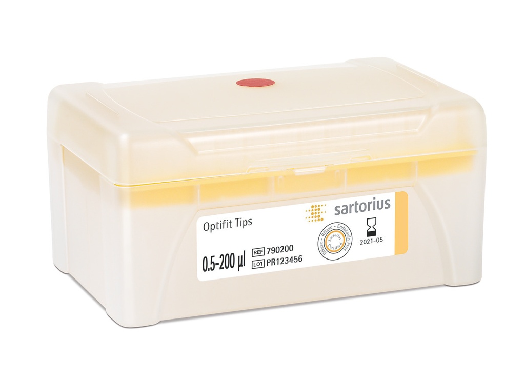 Optifit-Pipette tips, Sartorius, 0,5-200 µl, length 51,0 mm, 10 rack with 96 pcs.