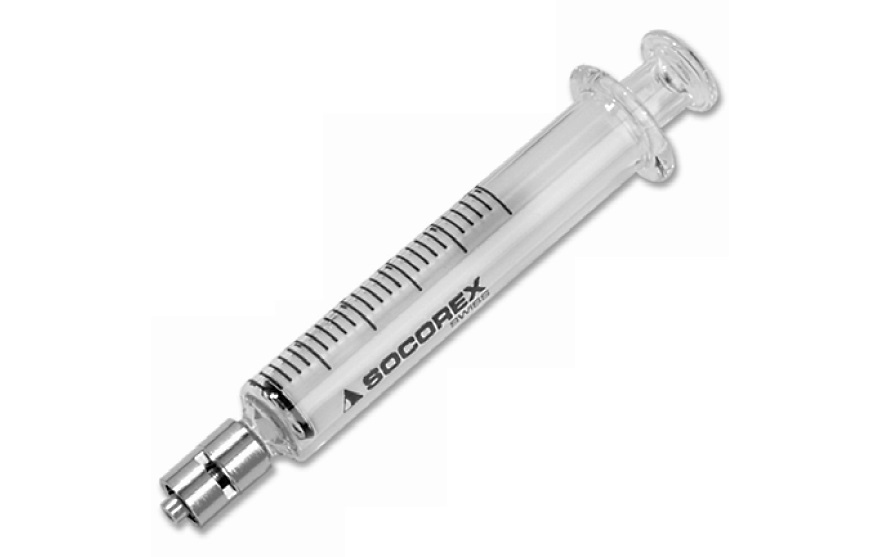 Glass syringes, 10 ml, Dosys 155 grad., metal luer