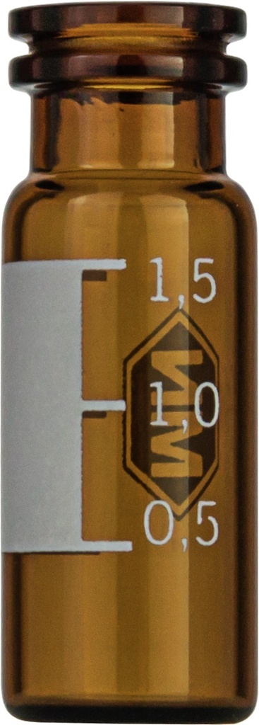 Vials w. snap neck, Macherey-Nagel, N 11 snap ring, wide opening, 1,5 mL, amber, w. labeling field