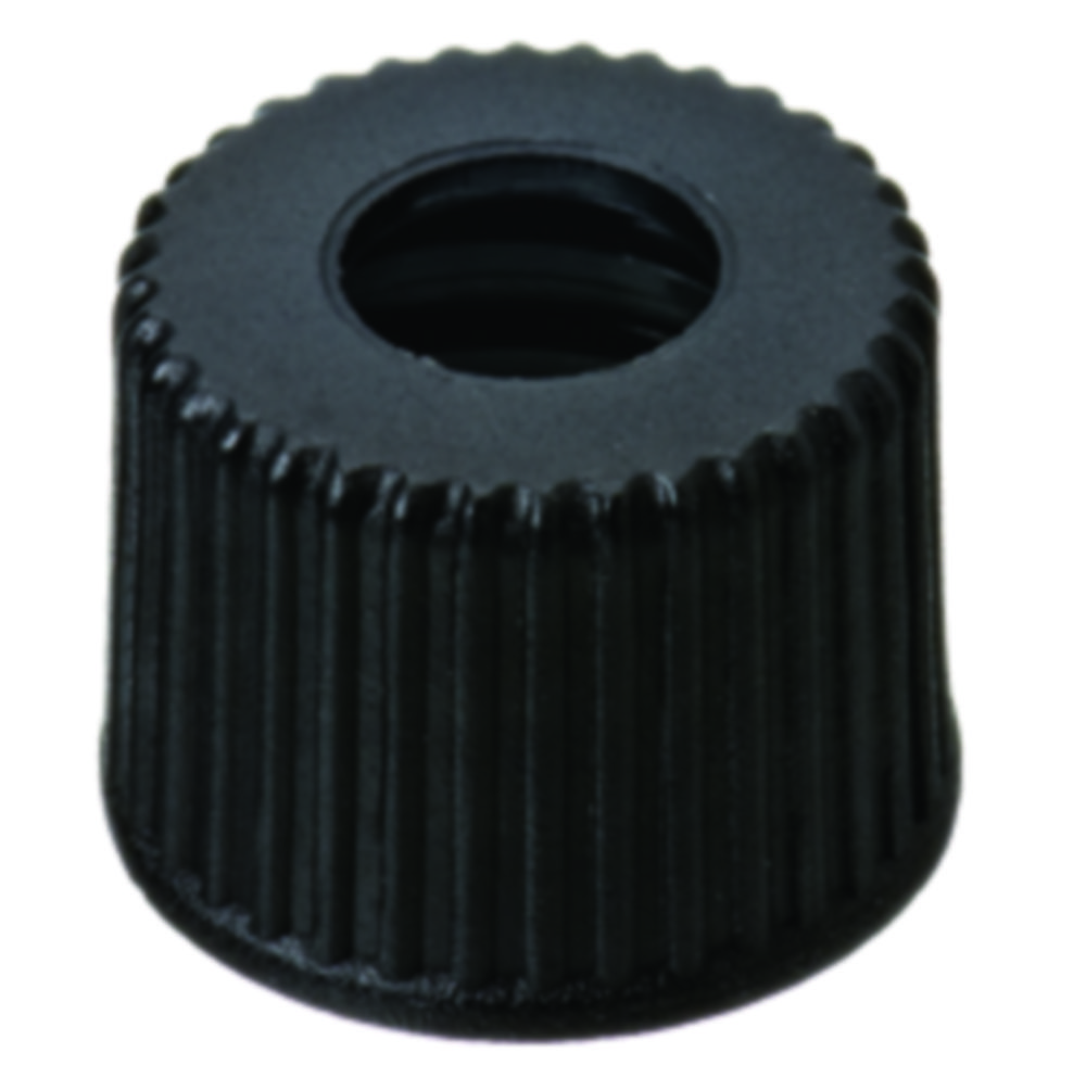 Screw cap, LLG, N 8, black PP w. hole