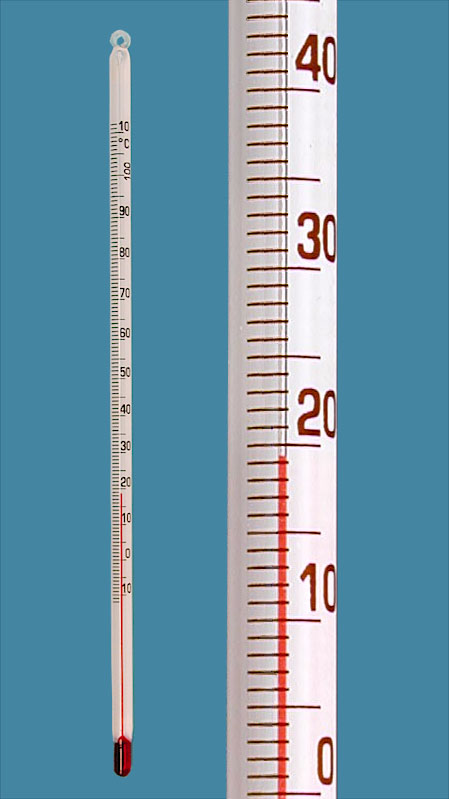 Thermometer, red filling, 20 cm, -10 - 110°C : 1°C