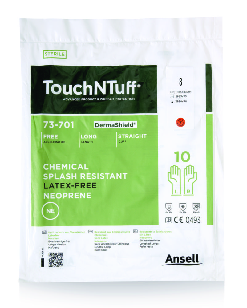 Neoprene gloves, Ansell Healthcare TouchNTuff DermaShield 73-701, size 8, sterile