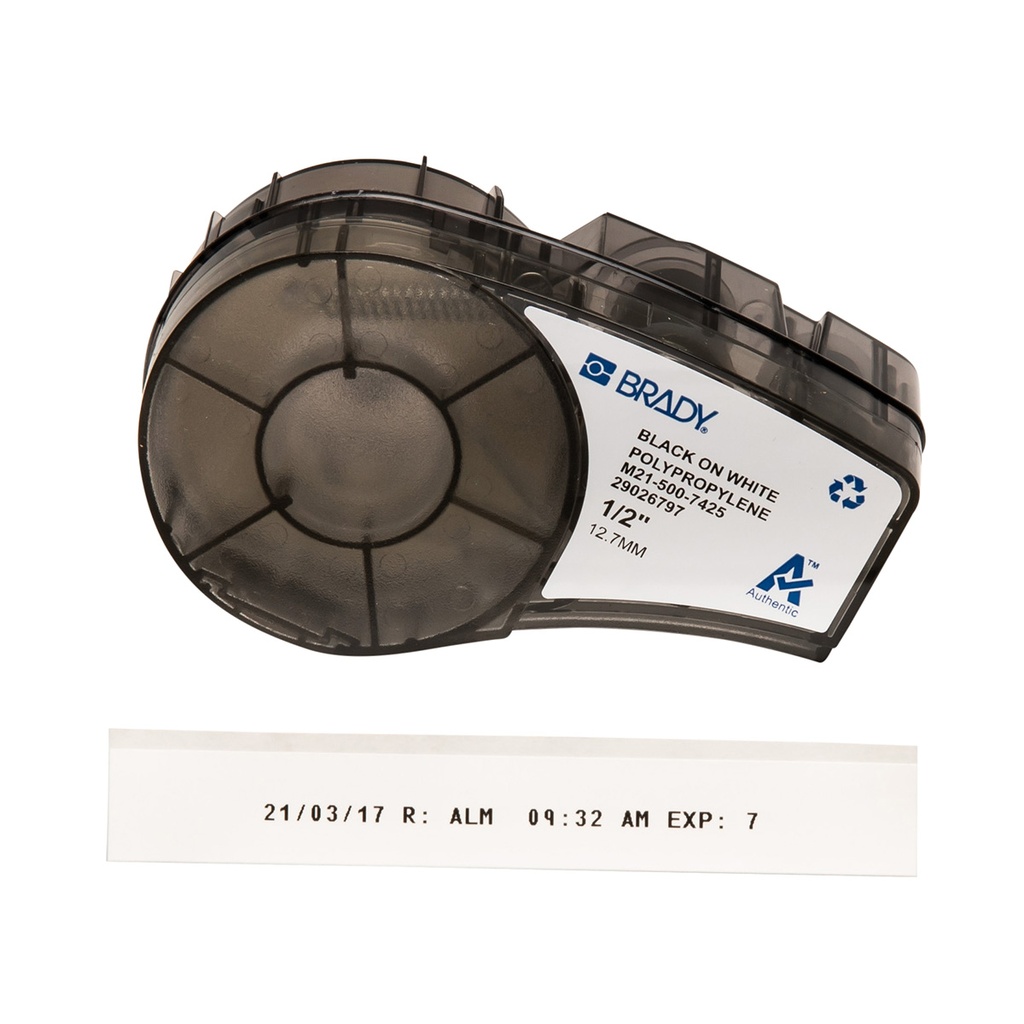 Tape, Brady 7425, 12,70 mm x 6,4 m., PP, -192°C, black on white
