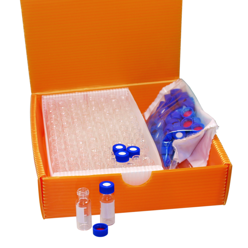 2in1 vial kit, LLG, N 9 screw thread, 1,5 mL, clear, blue PP w. hole, silicone/PTFE UC