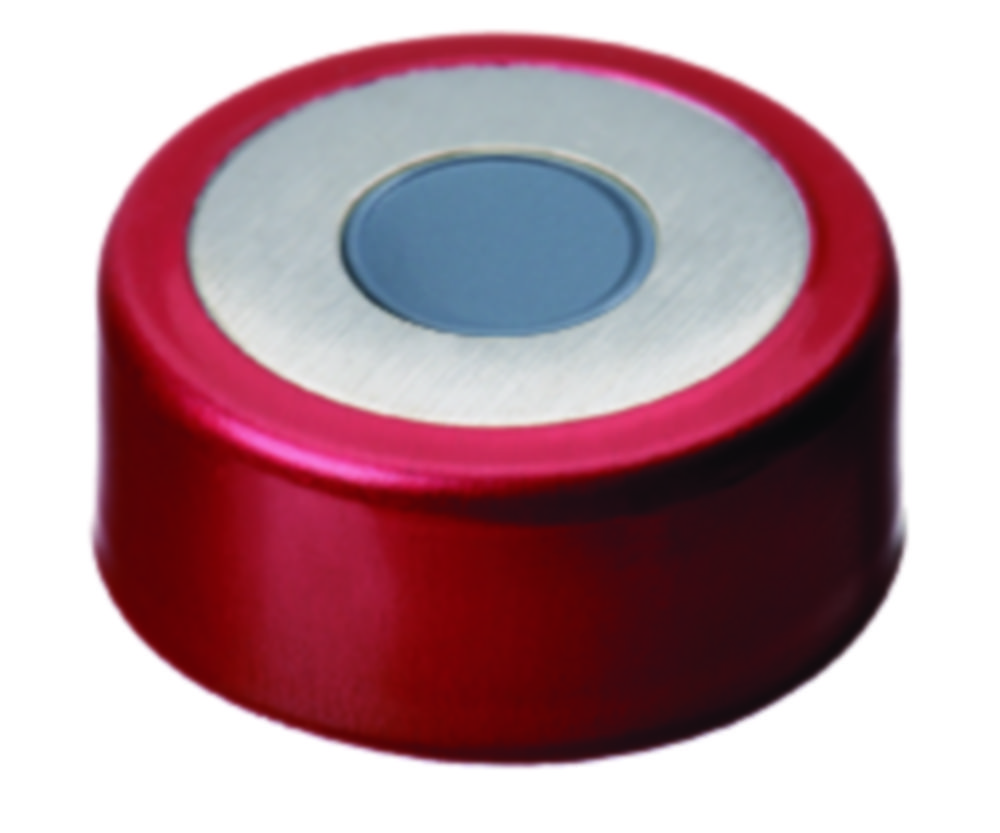 Crimp seals, LLG, N 20, magnetic bi-metal w. hole, red/silver, butyl/PTFE 50 A