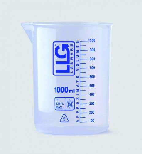 LLG beaker, PP, blue scale, 25 ml
