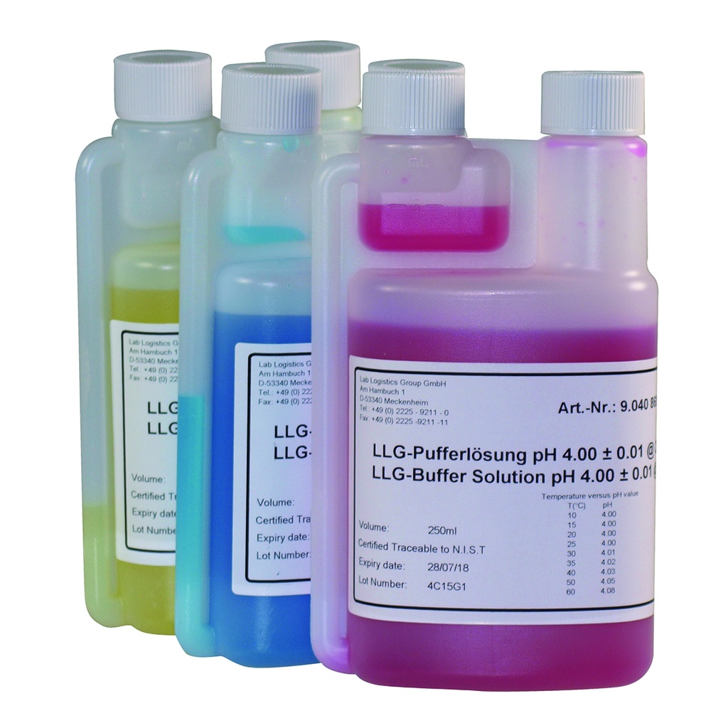 Buffer, technical, LLG, pH 4,00 ±0,01, 25°C, red, 250 mL