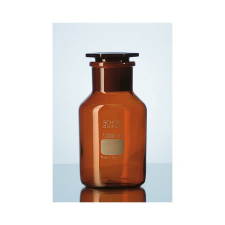 Reagent bottles, wide mouth, g lass stoppered, Dur
