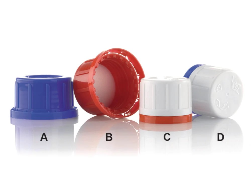 Caps for wide neck reagent bo ttles, For bottles