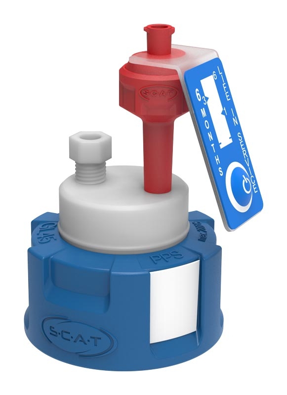 Reservoir cap, SCAT Safety Cap I V2.0, GL 45, 1 x air valve / 1 x fitting Ø4.76 mm
