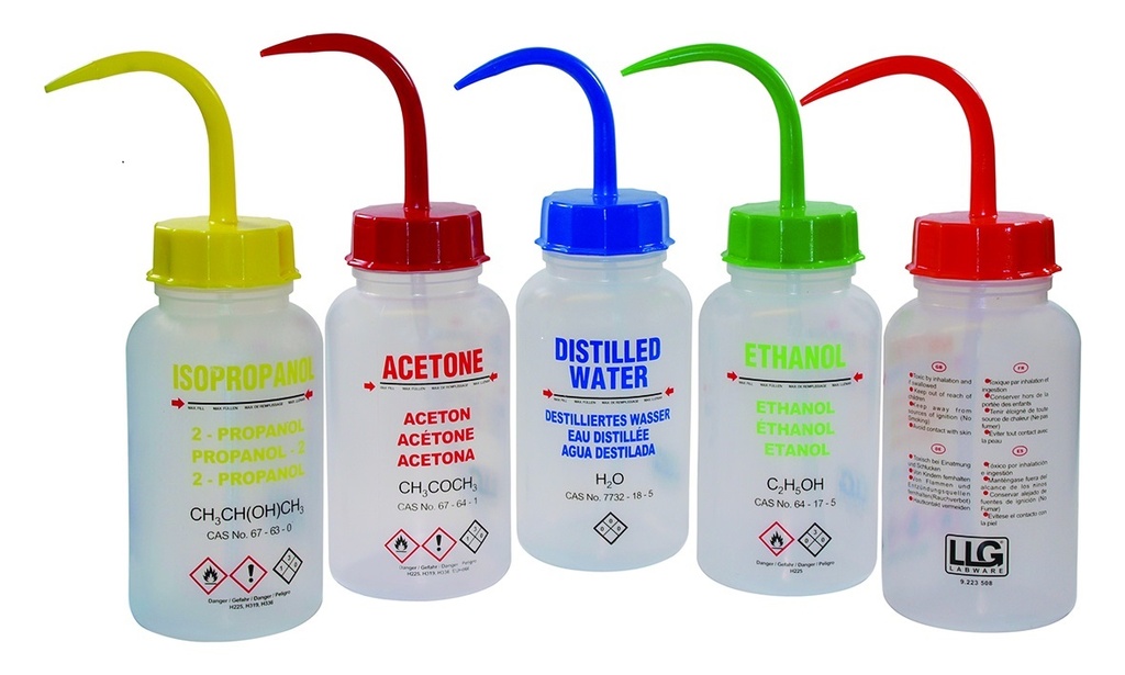 Wash bottle, LLG, 500ml wide-neck, Des. water