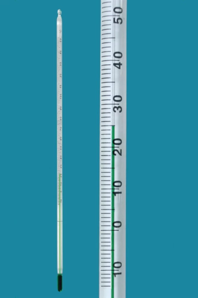 Glass thermometer, green filling, -10 - 150°C : 1°C