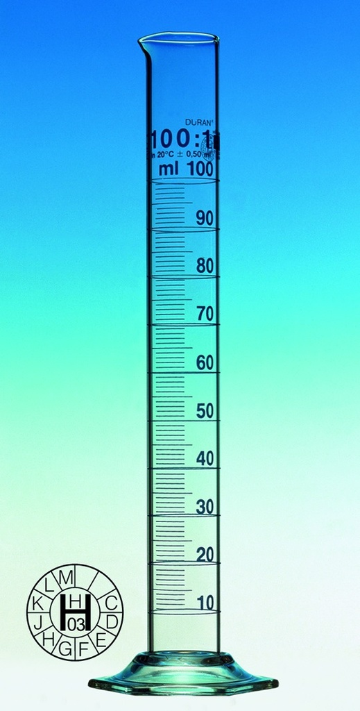 Measuring cylinders, Duran®, c lass A, blue gradua