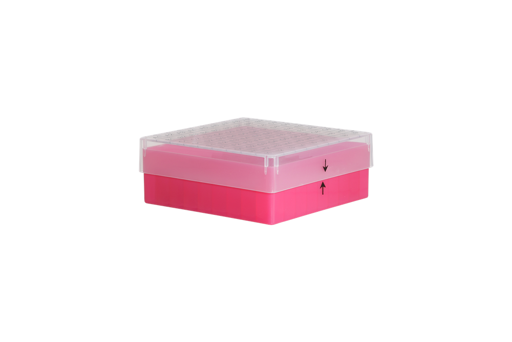 [9698711] Cryobox, 130 x 130 x 50 mm, PP, 9 x 9, 1/2 ml cryotube, red