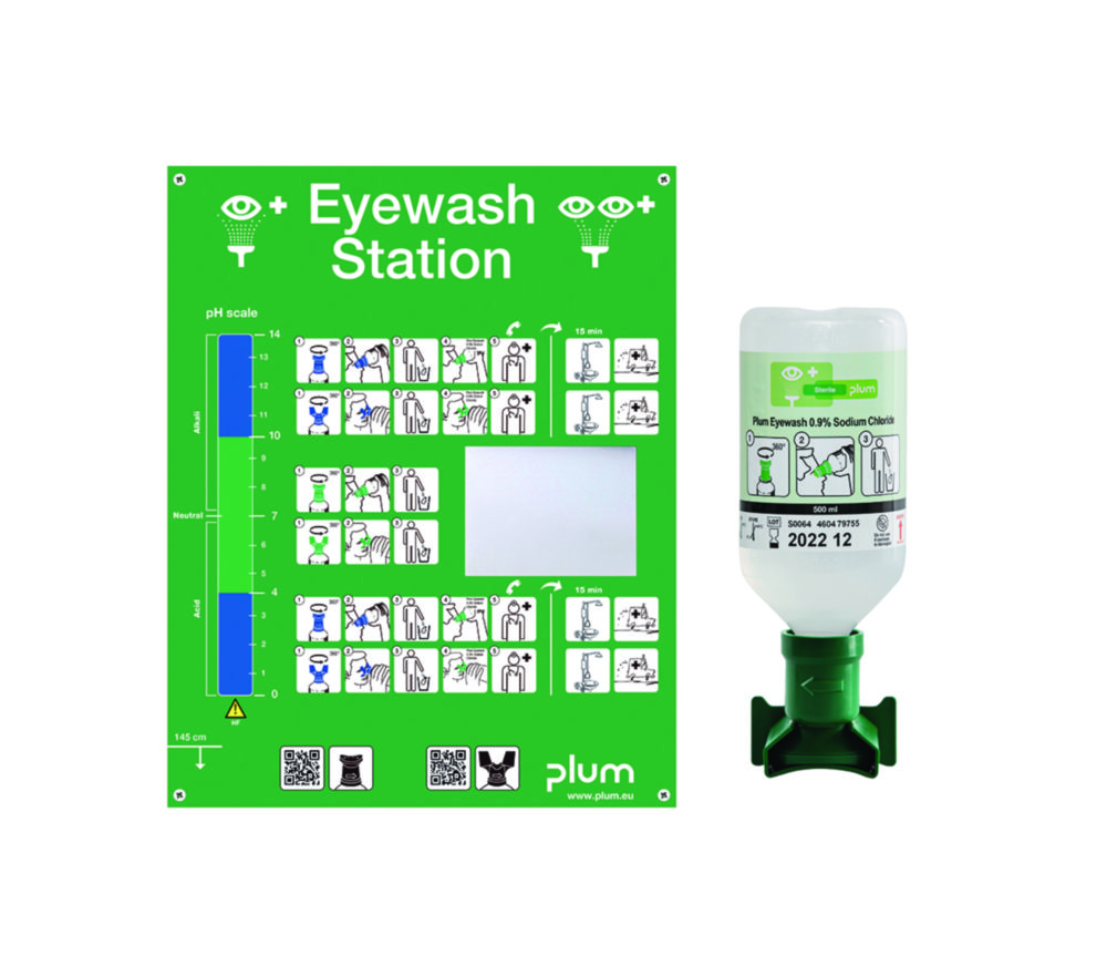Eye wash station with 1 bottle 0,9% NaCl, B-Safety, sterile, 500 ml