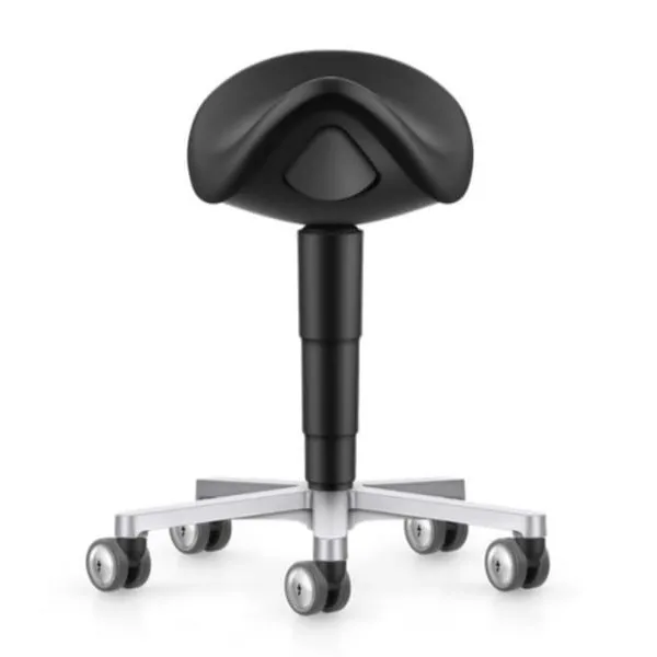 [6521481] Medical saddle stool, Bimos, black imitation leather, alu star /castors